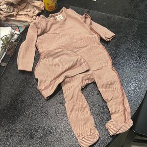 Lilette Striped Pink baby girl stretchie with hat 9m